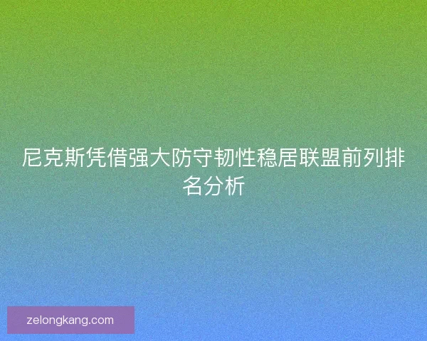 尼克斯凭借强大防守韧性稳居联盟前列排名分析